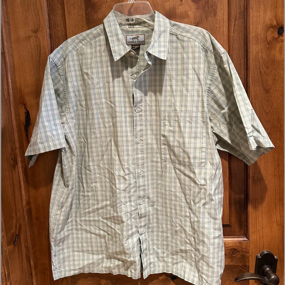 EUC Men's Horny Toad Green Plaid Button Down Short Sleeve Shirt Size XL